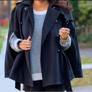 Banana Republic Italian Wool Black Cape Coat Jacket with Waist Tie